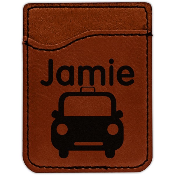 Transportation Cognac Leatherette Phone Wallet close up