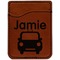 Transportation Cognac Leatherette Phone Wallet close up