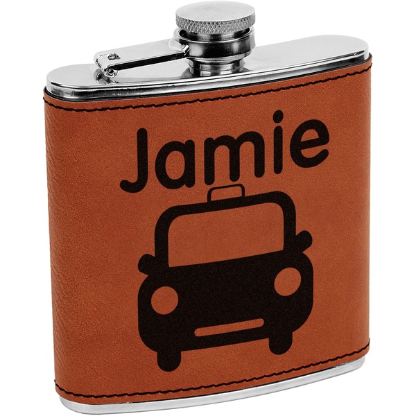 Custom Transportation Leatherette Wrapped Stainless Steel Flask (Personalized)