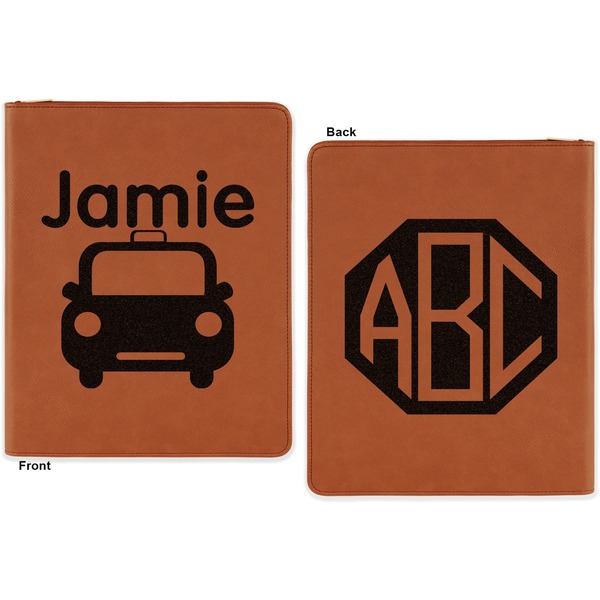 Transportation Cognac Leatherette Zipper Portfolios with Notepad - Double Sided - Apvl