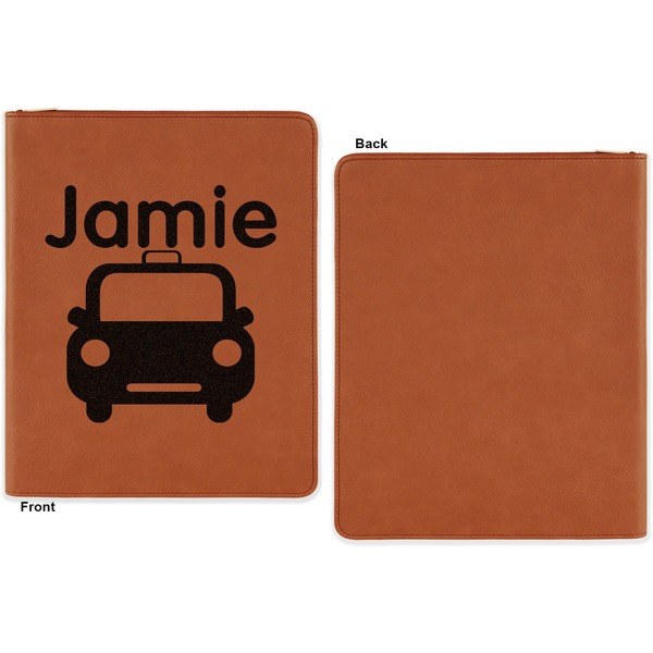 Transportation Cognac Leatherette Zipper Portfolios with Notepad - Single Sided - Apvl