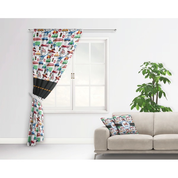Transportation Curtain With Window and Rod - in Room Matching Pillow
