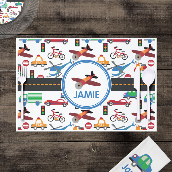 Transportation Disposable Paper Placemat - In Context