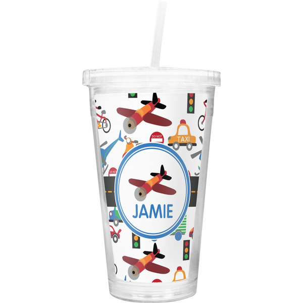 Custom Transportation Double Wall Tumbler with Straw (Personalized)
