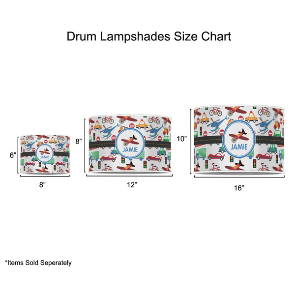 Transportation Drum Lampshades - Sizing Chart