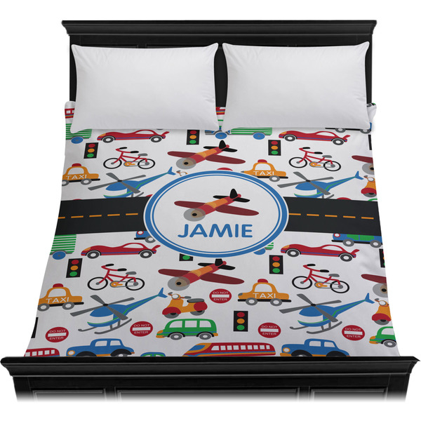 Transportation Duvet Cover - Queen - On Bed - No Prop