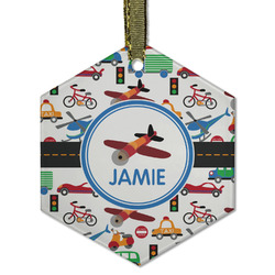 Transportation Flat Glass Ornament - Hexagon w/ Name or Text