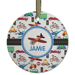 Transportation Flat Glass Ornament - Round w/ Name or Text