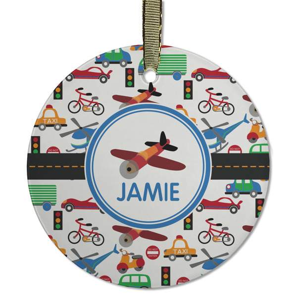Custom Transportation Flat Glass Ornament - Round w/ Name or Text