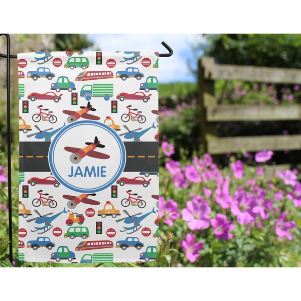 Transportation Garden Flag - Outside In Flowers