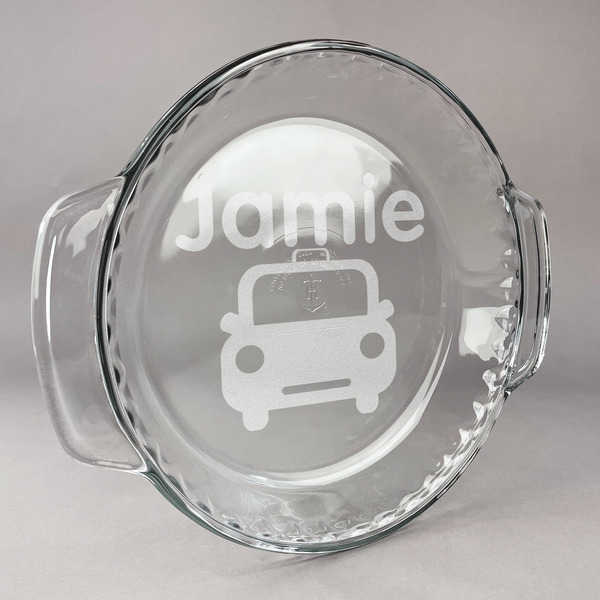 Custom Transportation Glass Pie Dish - 9.5in Round (Personalized)