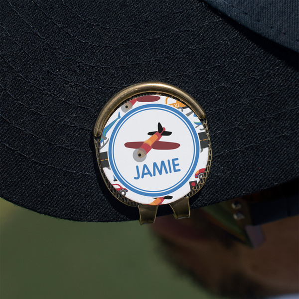 Transportation Golf Ball Marker Hat Clip - Gold - On Hat