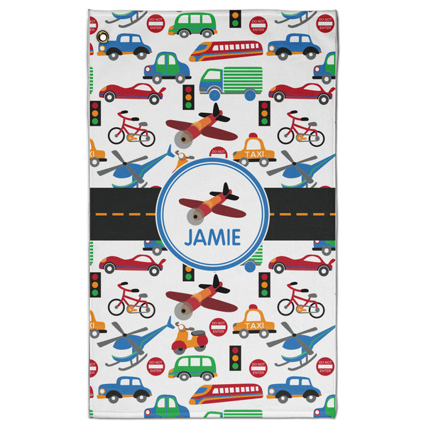 Custom Transportation Golf Towel - Poly-Cotton Blend w/ Name or Text