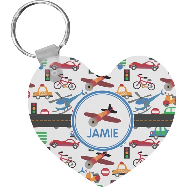 Custom Transportation Heart Plastic Keychain w/ Name or Text