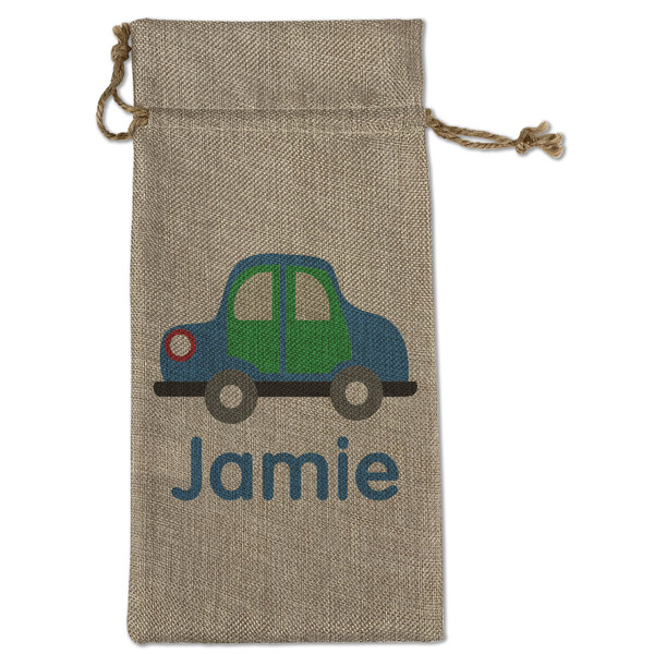 Custom Transportation Large Burlap Gift Bag - Front (Personalized)