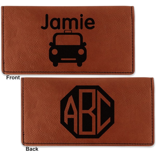 Transportation Leather Checkbook Holder Front and Back