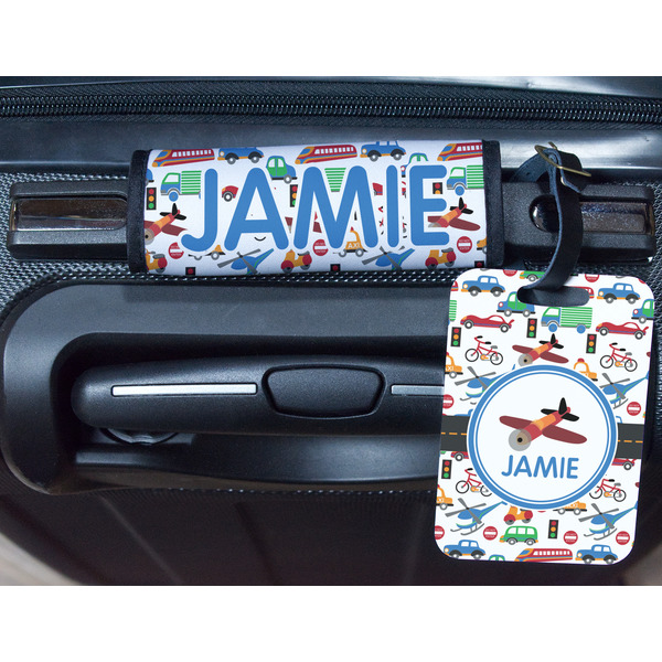 Transportation Metal Luggage Tag & Handle Wrap - In Context