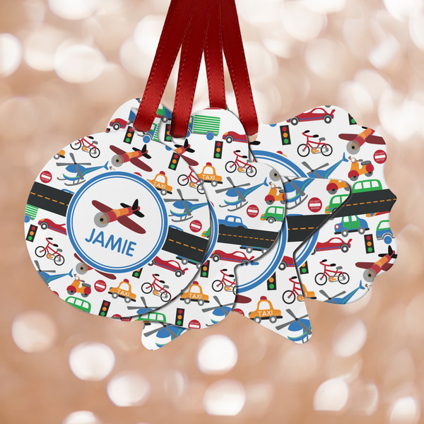 Custom Transportation Metal Ornaments - Double Sided w/ Name or Text