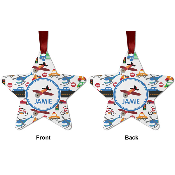 Transportation Metal Star Ornament - Front and Back