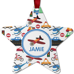 Transportation Metal Star Ornament - Double Sided w/ Name or Text