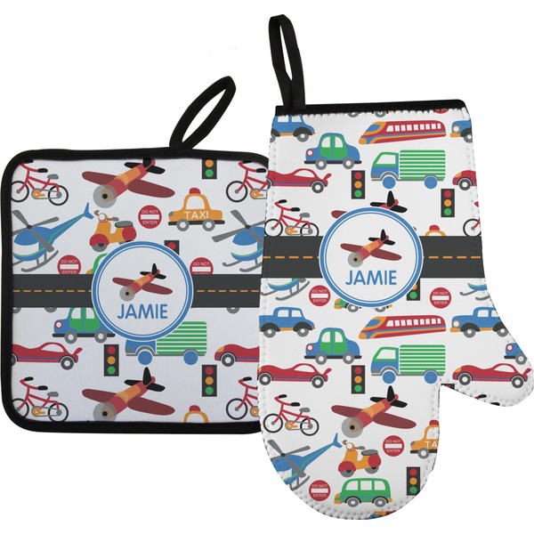 Custom Transportation Oven Mitt & Pot Holder Set w/ Name or Text
