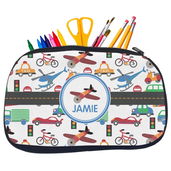 Custom Transportation Neoprene Pencil Case - Medium w/ Name or Text