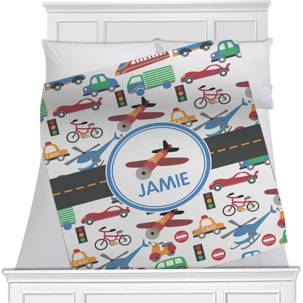 Custom Transportation Minky Blanket - Toddler / Throw - 60"x50" - Double Sided (Personalized)