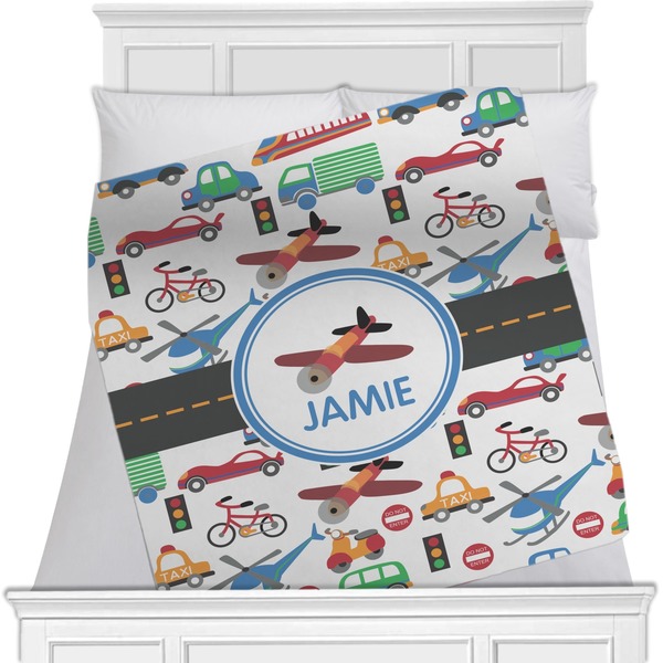 Custom Transportation Minky Blanket - Toddler / Throw - 60"x50" - Single Sided (Personalized)