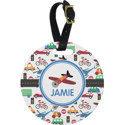 Transportation Plastic Luggage Tag - Round (Personalized)