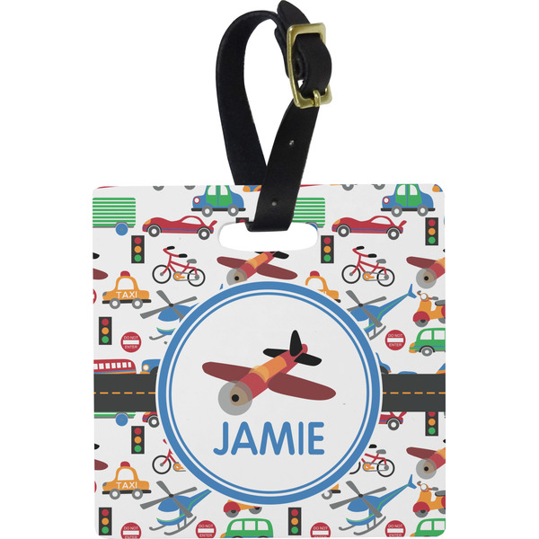Custom Transportation Plastic Luggage Tag - Square w/ Name or Text