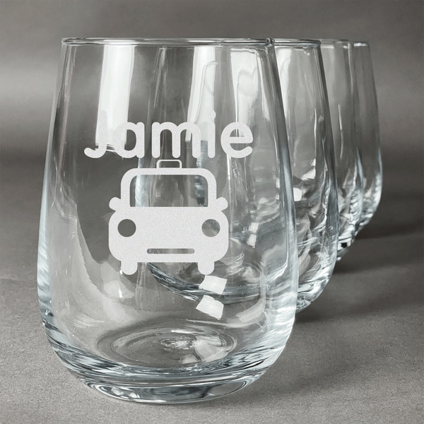 Custom Transportation Stemless Wine Glasses (Set of 4) (Personalized)