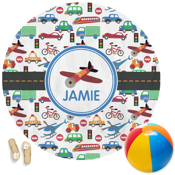 Custom Transportation Round Beach Towel (Personalized)