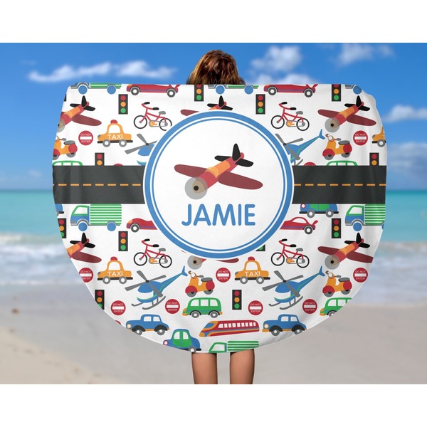 Transportation Round Beach Towel - In Use