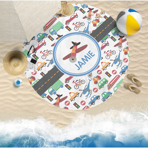 Transportation Round Beach Towel Lifestyle