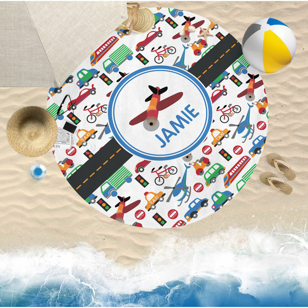 Transportation Round Beach Towel Lifestyle