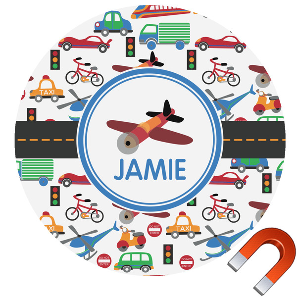 Custom Transportation Round Car Magnet - 6" (Personalized)