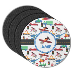 Transportation Round Rubber Backed Coasters - Set of 4 (Personalized)