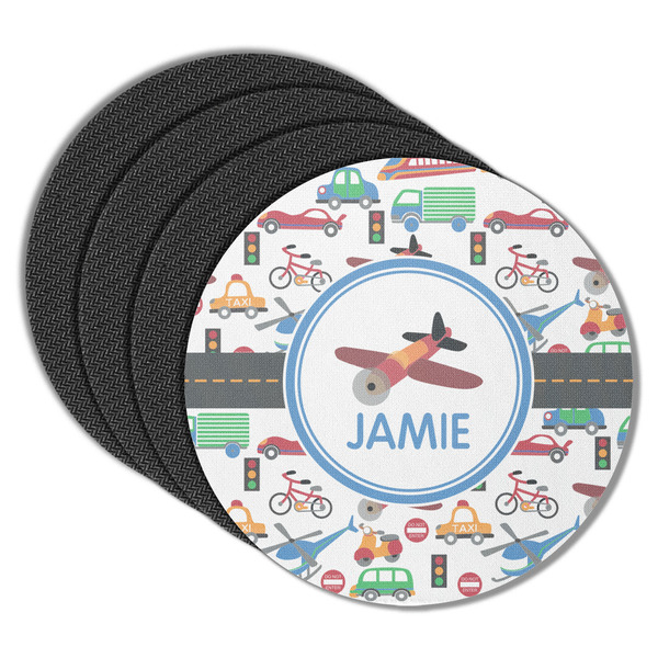 Custom Transportation Round Rubber Backed Coasters - Set of 4 (Personalized)