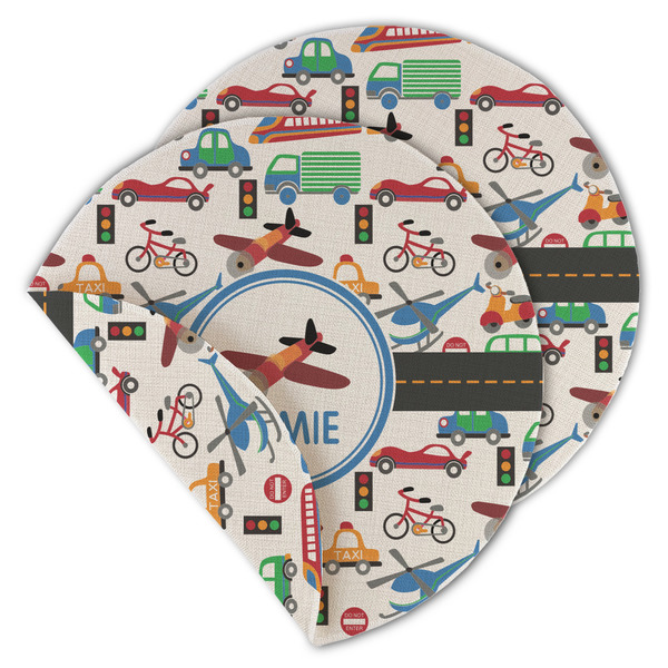 Custom Transportation Round Linen Placemat - Double Sided - Set of 4 (Personalized)
