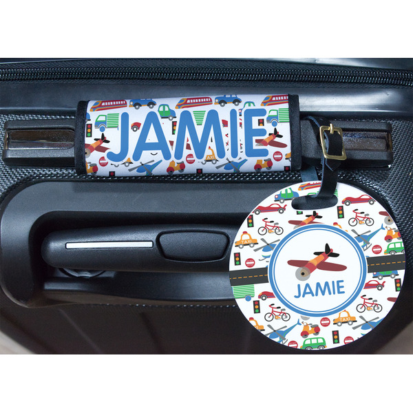 Transportation Round Luggage Tag & Handle Wrap - In Context