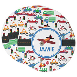 Transportation Round Paper Coasters w/ Name or Text