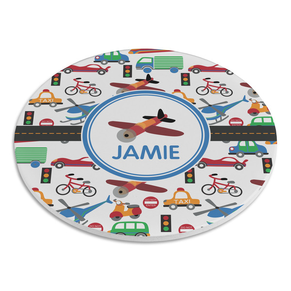 Transportation Round Stone Trivet - Angle View