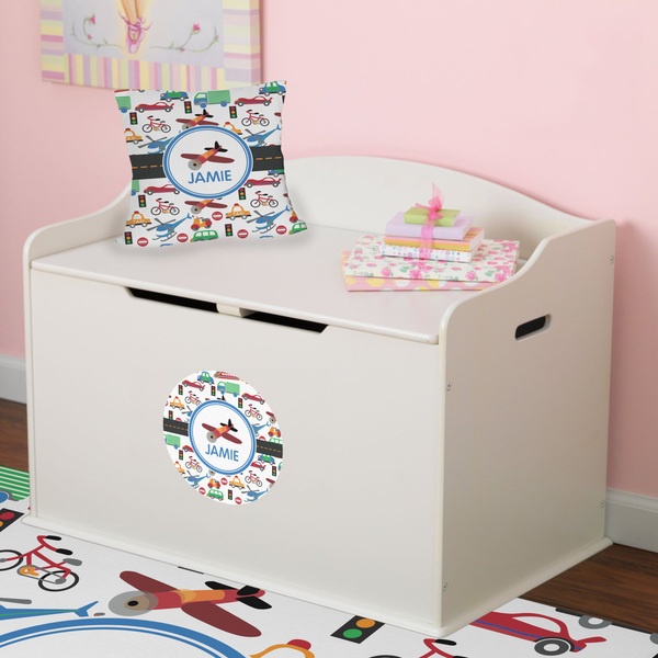 Transportation Round Wall Decal on Toy Chest