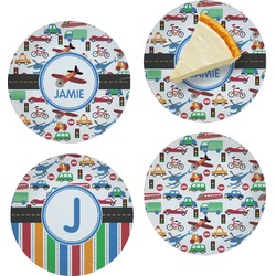 Transportation Set of 4 Glass Appetizer / Dessert Plate 8" (Personalized)