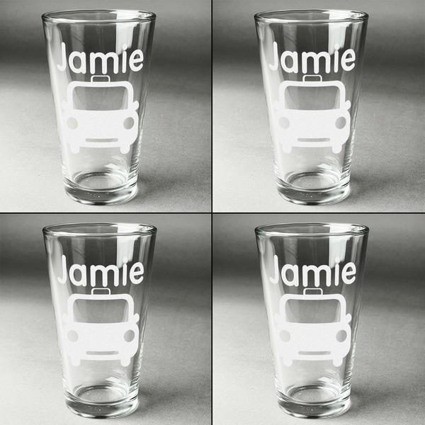 Transportation Set of Four Engraved Beer Glasses - Individual View