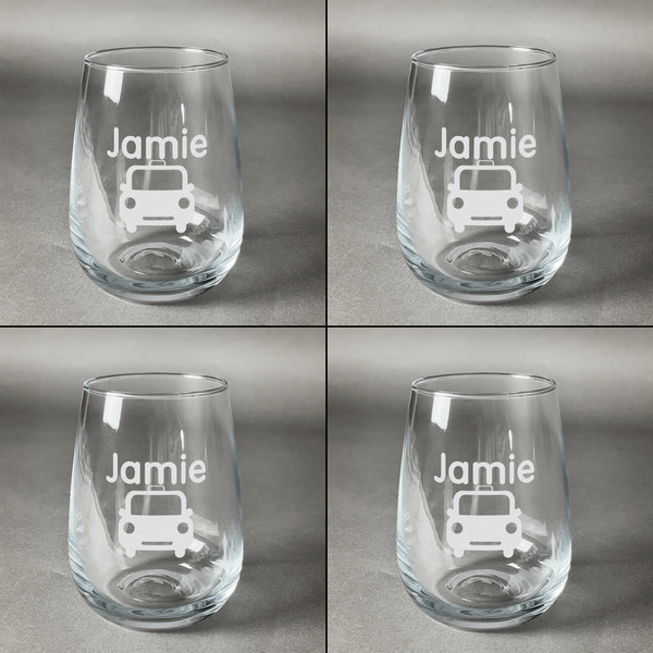 Transportation Set of Four Personalized Stemless Wineglasses (Approval)