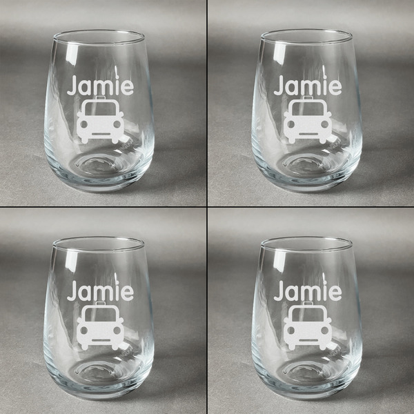 Transportation Set of Four Personalized Stemless Wineglasses (Approval)