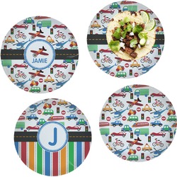 Transportation Set of 4 Glass Lunch / Dinner Plate 10" (Personalized)