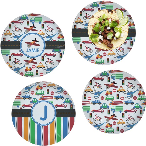 Custom Transportation Set of 4 Glass Lunch / Dinner Plate 10" (Personalized)