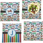 Transportation Set of 4 Glass Square Lunch / Dinner Plate 9.5" (Personalized)